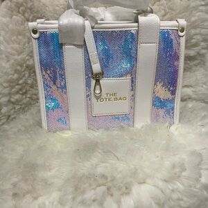 Women's Iridescent Sequin White Tote